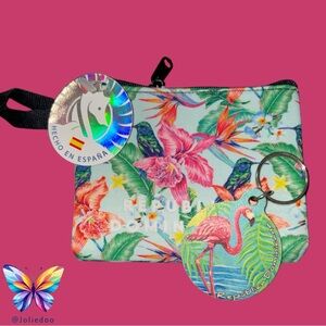 Floral Print Wristlet with Flamingo Charm Key Chain from Republica Dominicana